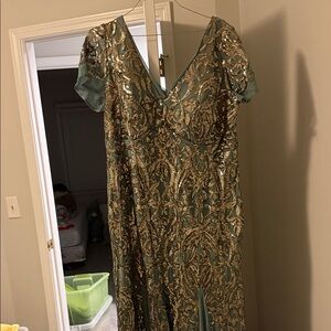 R & M Richards Gold and Green Wedding Dress